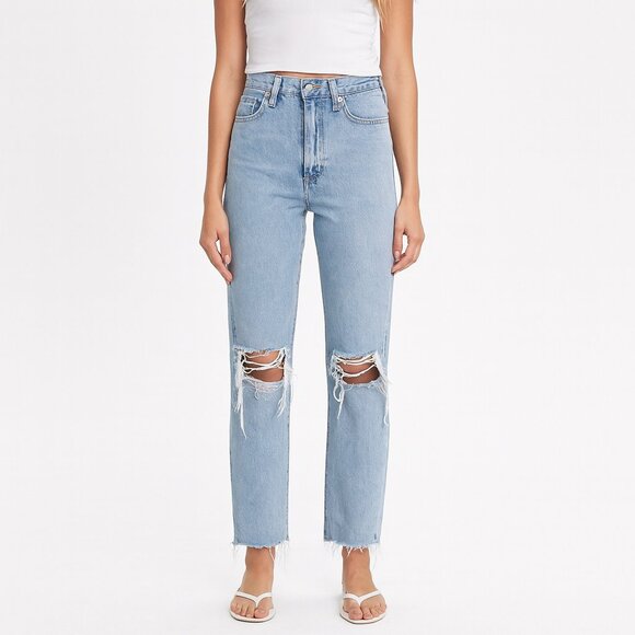 Levi Straight High Rise Leg Jeans Distressed Size 26 - Picture 1 of 7
